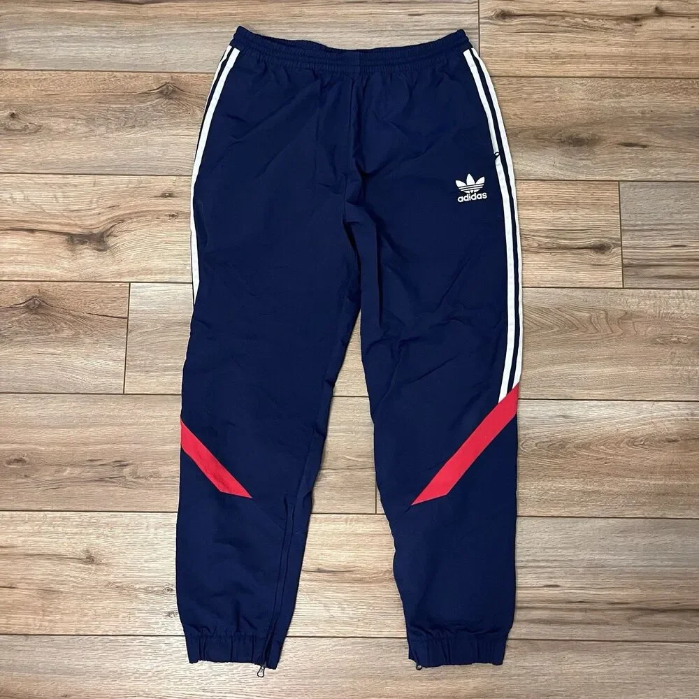 Adidas Originals Sportive Retro Navy Track Pants Red White Ankle Zip Men's L